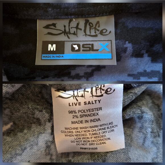 Salt Life SLX Fishing Shirt Stretch Flannel, Fish Camo Print NWT sz M Mesh Vents - Picture 3 of 13